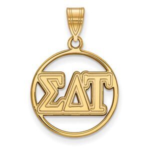 14K Plated Silver Sigma Delta Tau Medium Circle Greek Letters Pendant